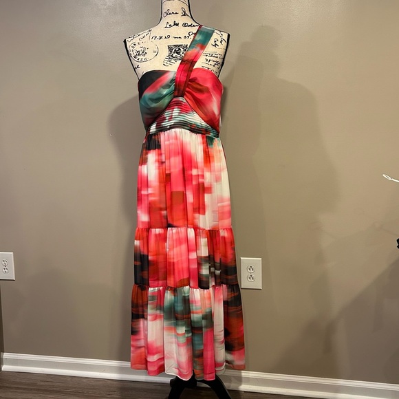 Belle Badgley Mischka One Shoulder Strap Midi Dress - Picture 3 of 14